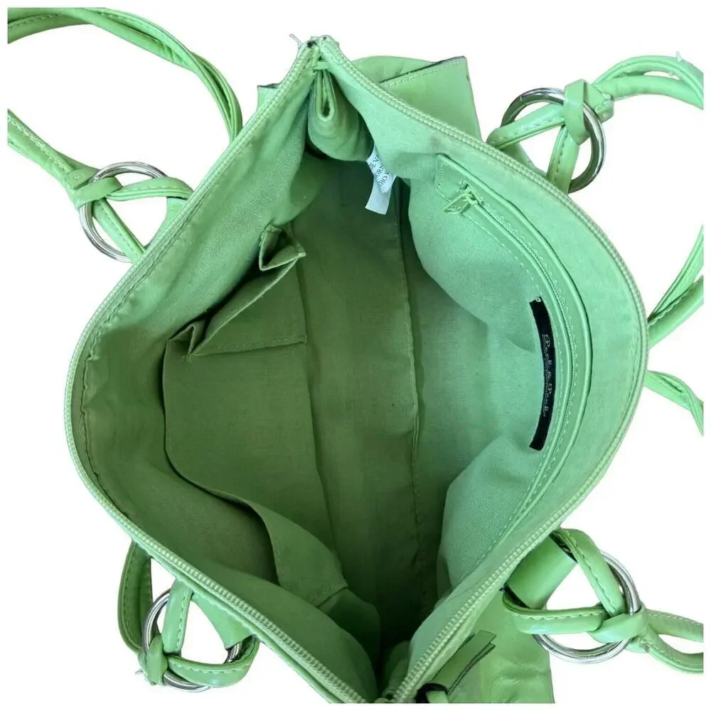Peck & Peck Womens Satchel Handbag Green Leather Dual Handle Inner Pockets Zip